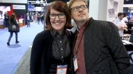 Comedians Kate Flannery and Dave Foley take a lap on the last day of the show. (Photo by Jesse Grant/Getty Images for NAMM)